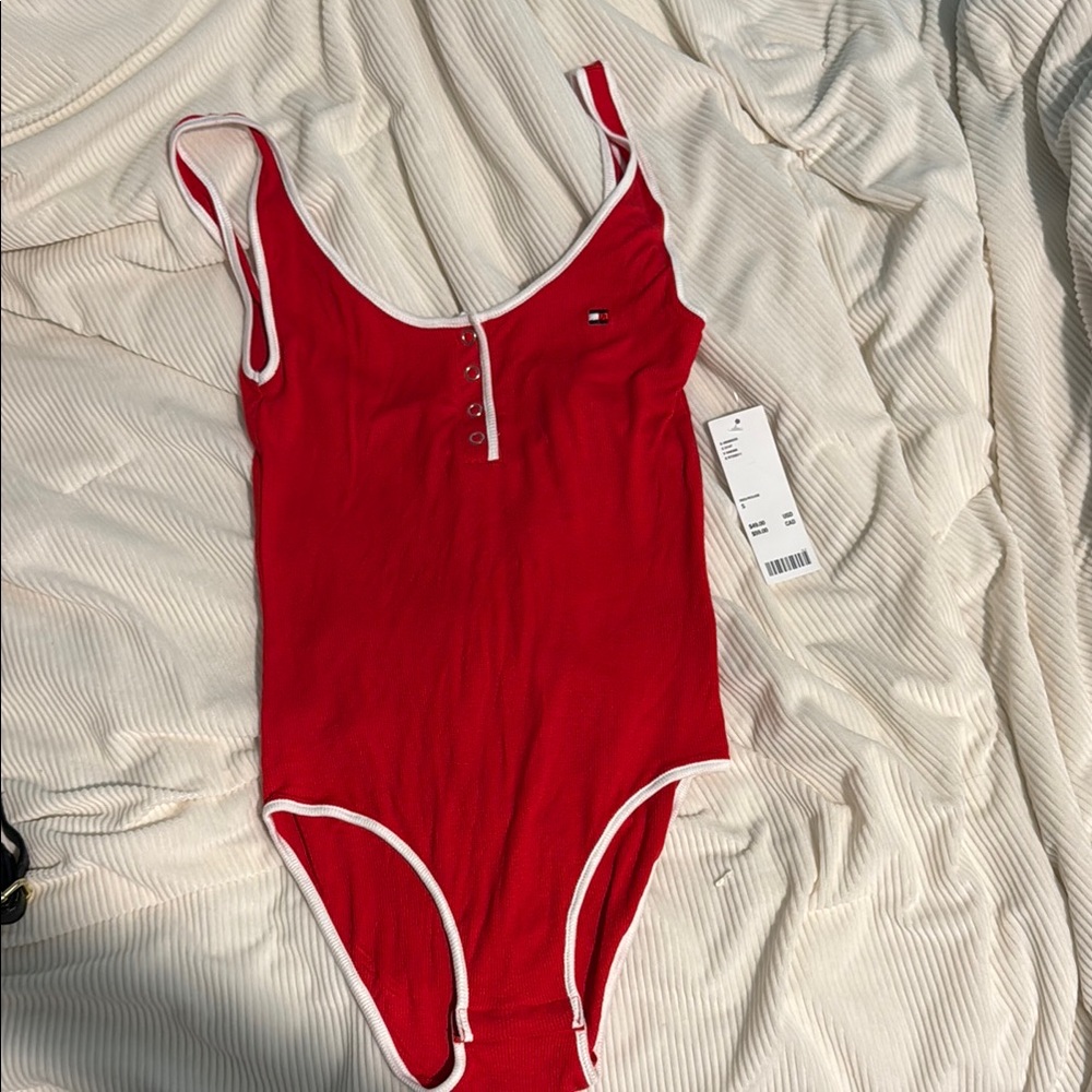 Tommy Hilfiger Red Bodysuit with White Trim